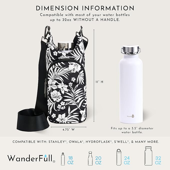 WanderFull® Original HydroBag® Collection, Water Bottle Holder, Gift for Women, Mom, Girlfriend, w/Strap & Phone Pocket, Hands-Free Crossbody Water Bottle Bag