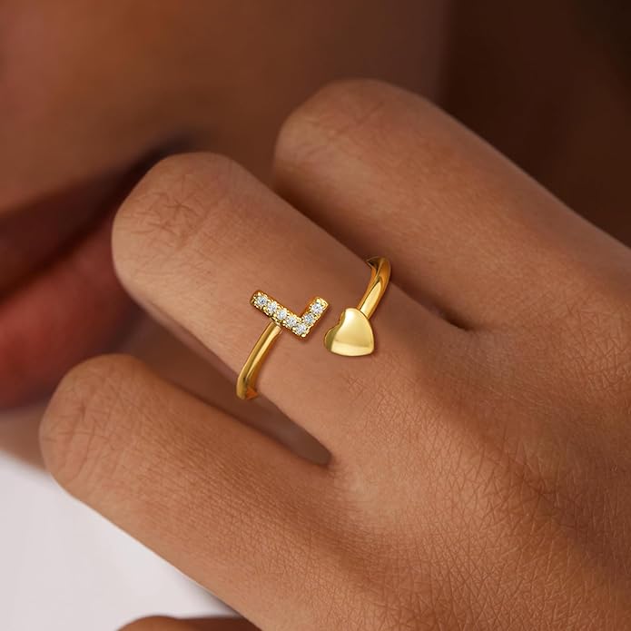 Gold Initial Rings for Women Girls, Dainty 14K Gold Plated Adjustable Initial - Image 5