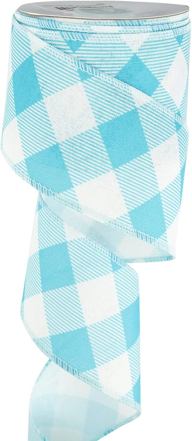 MEEDEE Blue and White Check Ribbon Christmas Wired Ribbon Blue White Burlap by MEEDEE