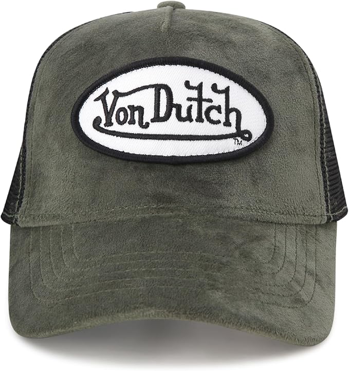 Von Dutch Unisex Trucker Hat - Velvet Curved Bill Mesh Back Retro Classic Adjustable Snapback Baseball Cap for Men and Women