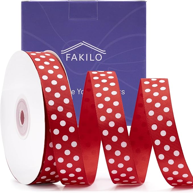 Polka Dot Grosgrain Ribbon 3/4 Inch, 25 Yards Spool Red and White Dot Craft - Image 7