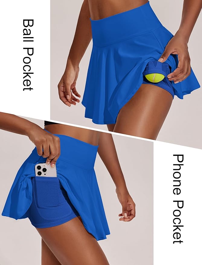 PINSPARK Womens Tennis Skirt Pleated Athletic Skirts with Pockets Shorts High Waisted Golf Skort for Workout Pickleball