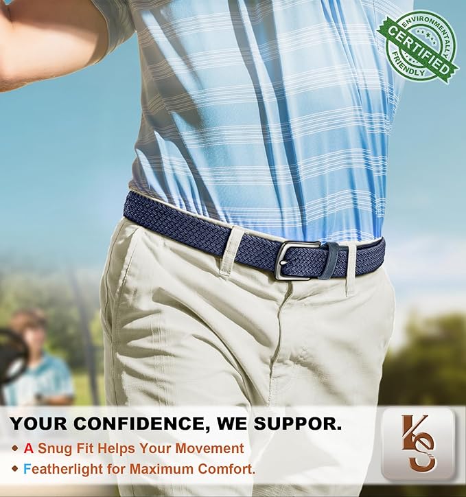 KEMISANT Men's Golf Belt 2 Pack-Braided Woven Stretch Belt for Gift Men Casual Jeans Sports Work 1 3/8"