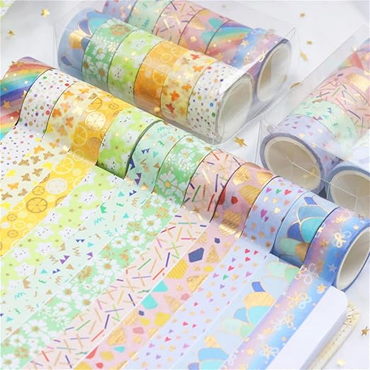Candy Color Washi Tape Set 12 Rolls Bronzing Decorative Holiday Arts and Craft - Image 3