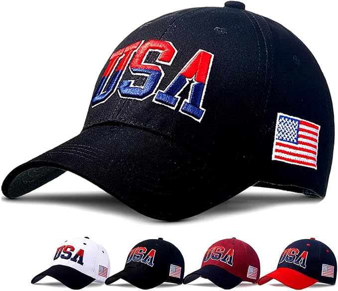 American Flag Patriotic Baseball Cap | Embroidered USA Flag 100% Cotton Adjustable Hat for Men & Women