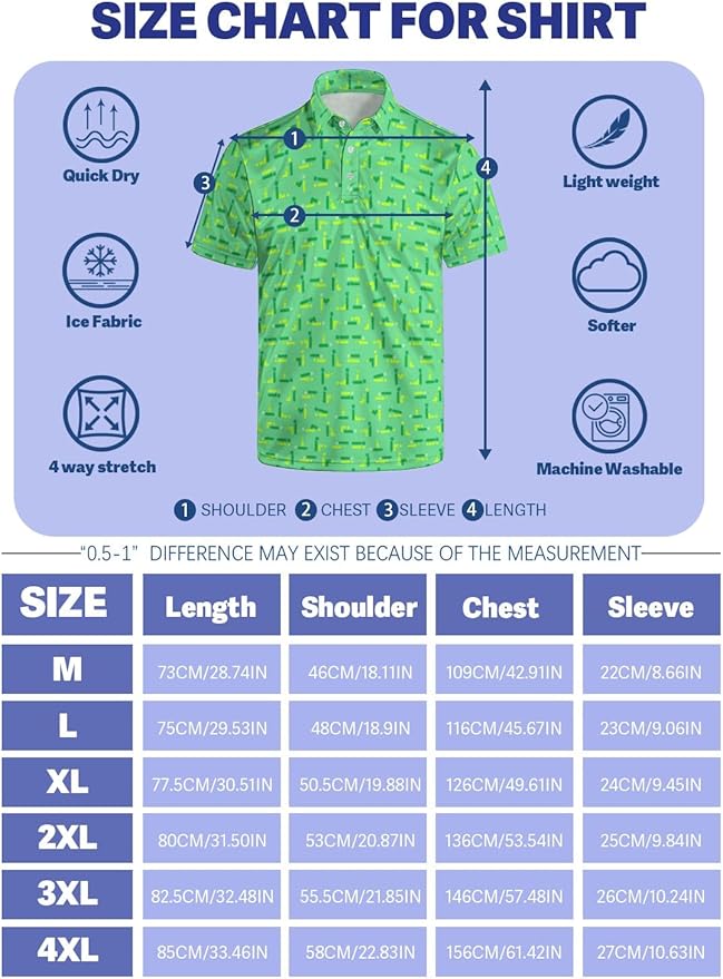 HUURAY Funny Golf Polos for Men Funny Print Short Sleeve Shirts Quick Dry Polo Shirts Hawaiian Shirt Performance Golf Outfits