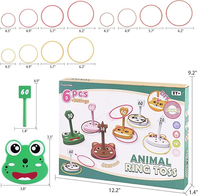 Animal Ring Toss Game Toy Set for Kids, 6 Targets Stands & 36 Rings Combo - Image 6