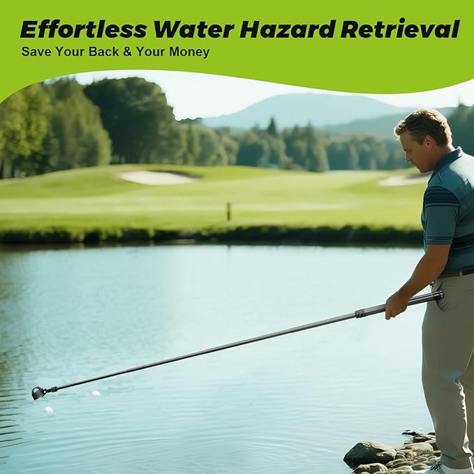 18Ft Golf Ball Retriever Telescopic, Carbon Fiber Golf Ball Picker Upper for Water, Lightweight & Durable Golf Ball Grabber with 2 Claw Sucker Tool, Golf Accessories Gifts for Men Women