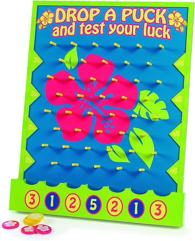 Fun Express 16" x 20" Tropical Luau Multicolor Wood Tabletop Disc Drop Game - Image 2