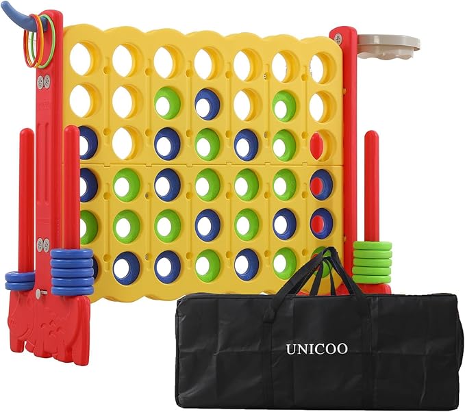 UNICOO Giant 4-in-A-Row with Carry Bag, Ring Toss, Basketball Hoop by UNICOO