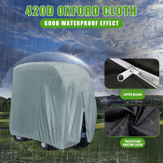 KISEER 4 Passenger 420D Waterproof Golf Cart Cover fits EZ GO Club Car Yamaha, Sunproof Dustproof