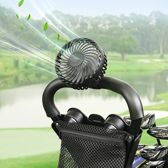 A2C Rechargeable Golf Cart Fan, 4000mAh Battery Operated Clip On Fan for EZGO Club Car Yamaha, 360° Rotating Portable Cooling Fan, 3 Speed Settings, Golf Season Course Cart Essential Accessories
