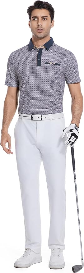 Esabel.C Men's Golf Polo Shirts Print Moisture Wicking Short Sleeve Dry Fit Stretch Polo Shirts for Men with Faux Pocket