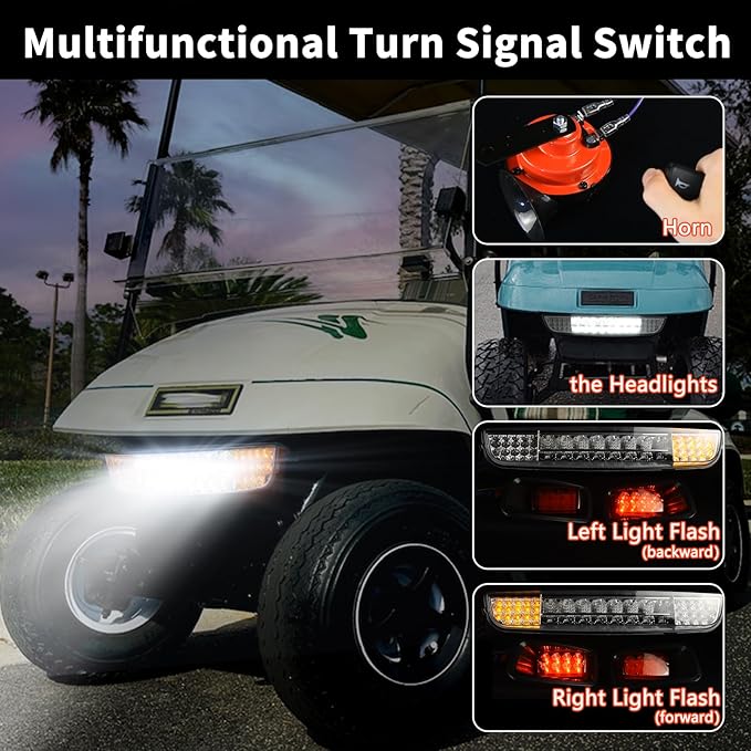 Golf Cart LED Light Kit for EZGO TXT 1996-2013 Gas&Electric Carts Deluxe Light Bar Kit 12V Street Legal LED Headlight Taillights Turn Signals Hazard Light Switch Horn Brake Pad