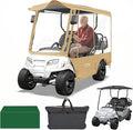 Golf Cart Enclosure 4 Passenger Extended Roof for EZGO/Club Car/Yamaha/ICON, Fits 2+2 Seater Model, 600D Waterproof Rain Cover with Clear PVC Windows and 4-Sided Roll-Up Zipper Doors