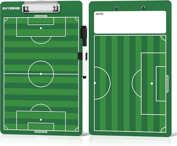 Soccer Coaching Board, Double-Sided Soccer Clipboard Whiteboard for Coaches, Full & Half Field Tactics, Dry Erase for Training and Game Day