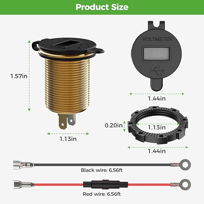 10L0L 9V-55V Input Golf Cart Quick Charge 3.0 Dual USB Charging Socket,2 in 1 USB Ports & Digital Voltmeter Universal for Club Car,EZGO and Yamaha,Metal Shell Safe Charge Outlet