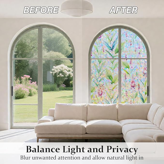 Donox Decorative Window Privacy Film, 3D Floral Stained Glass Window Film - Image 3