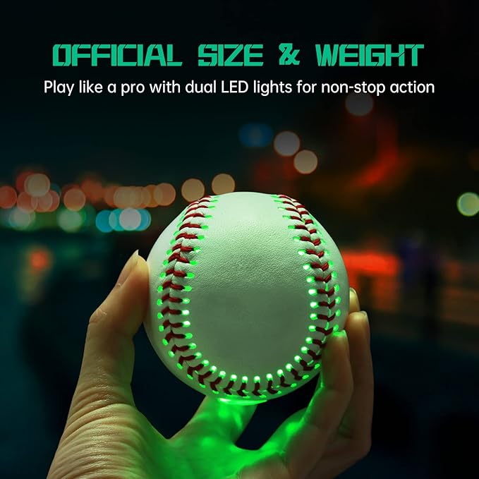 Glow in The Dark Baseball - Rechargeable LED Light Up Ball with 6 Color Changing Modes | Regulation Size & Weight for Kids, Teens, Adults & Baseball Fans