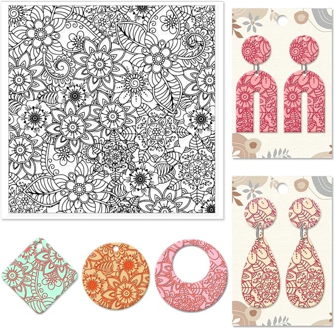 CHGCRAFT Abstract Flowers Geometric Flowers Silicone Texture Stamp Polymer Clay by chgcraft