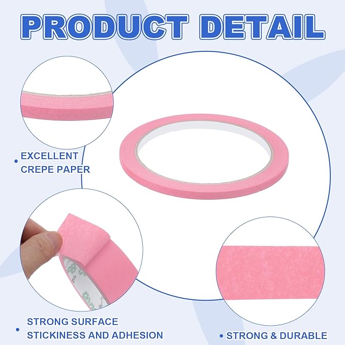 MECCANIXITY Masking Tape 0.2 Inch x 21 Yard Painter's Tape Pink Paint Tapes - Image 3