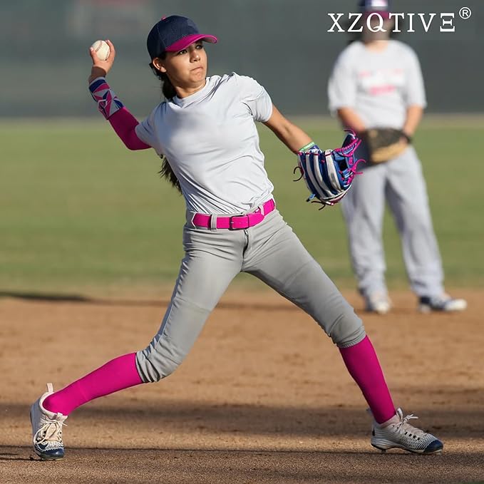 XZQTIVE 3 Pairs of Baseball Softball Socks and 1 Baseball Softball Belt Combo Set Knee-High Soccer Socks for Kids Youth Adult