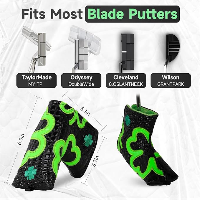 Craftsman Golf Green Lucky Clover Driver Wood Hybrid Headcover Blade Mallet Putter Cover for Scotty Cameron Taylormade Odyssey Also for Custom Version with Your Name Stitched