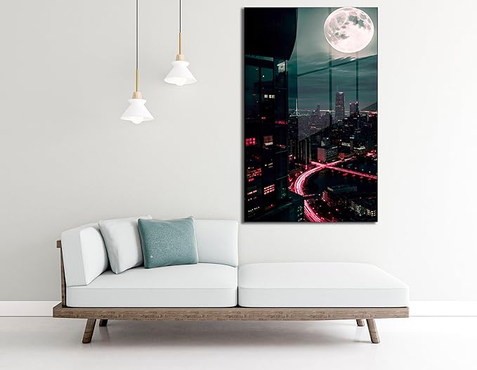 SpiritualHands Moon And City Glass Wall Art Painting - Image 9