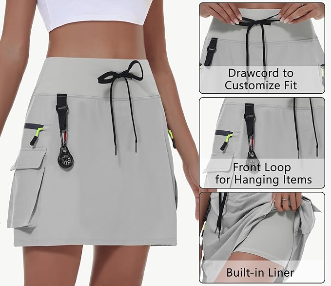 MIVEI Skorts for Woman - Hiking Cargo Skorts with Zipper Pockets, High Waisted Quick Dry Golf Workout, Dressy Casual