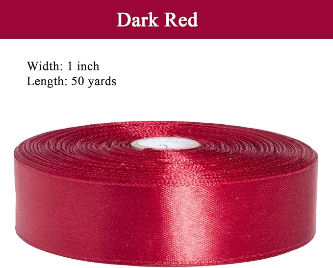 1 Inch Dark Red Solid Satin Ribbon, 50 Yards Craft Fabric Ribbon - Image 3