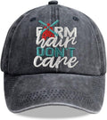 Farm Hair Don't Care Hat, Adjustable Washed Cotton Embroidered Adjustable Farm Windmill Baseball Cap for Women Men