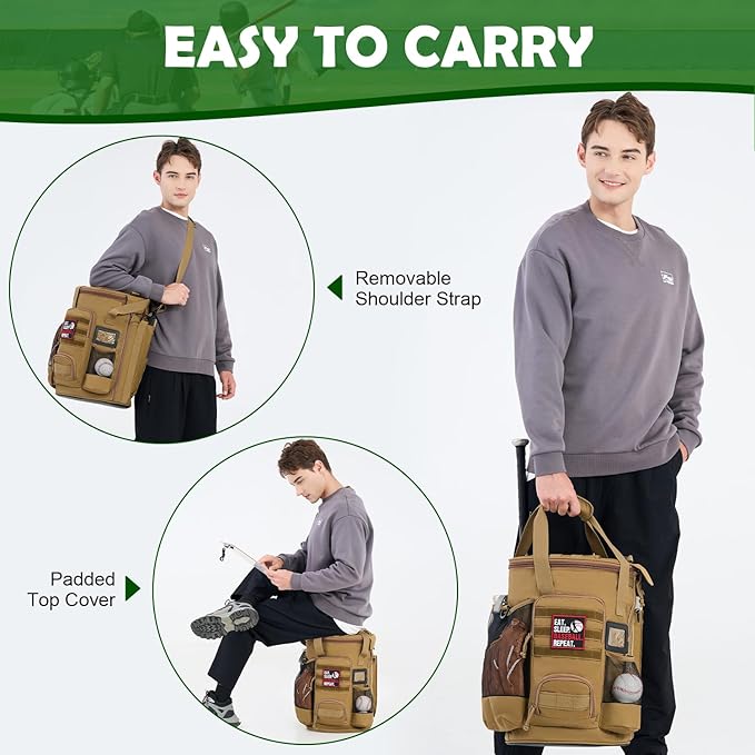 Baseball Bucket Bag Baseball Coaching Accessories Organizer Softball Bucket Bag with Anti-Slip Bottom & Multiple Pockets for Bat, Gloves, Scoreboards