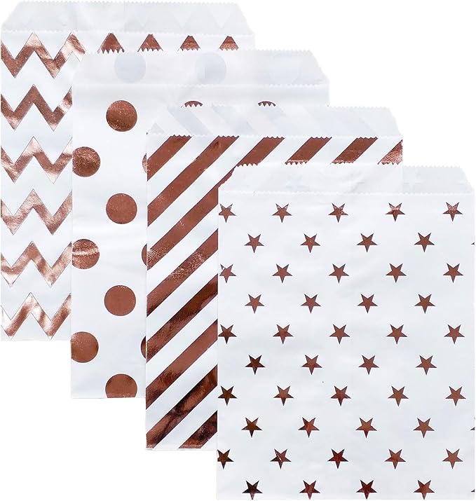 KEYYOOMY 100 Pcs Rose Gold Candy Buffet Bags Small Cookie Bag Polka Dot Paper by KEYYOOMY