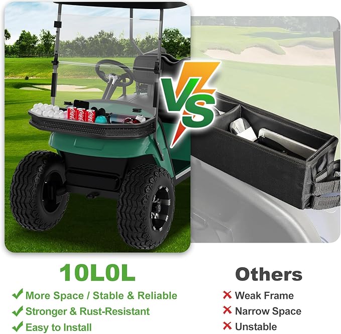 10L0L Golf Cart Front Cargo Basket for EZGO TXT/RXV、Club Car DS/Precedent、Yamaha G22/G29 - Heavy-Duty Steel Mesh Storage Rack, Gas/Electric Compatible