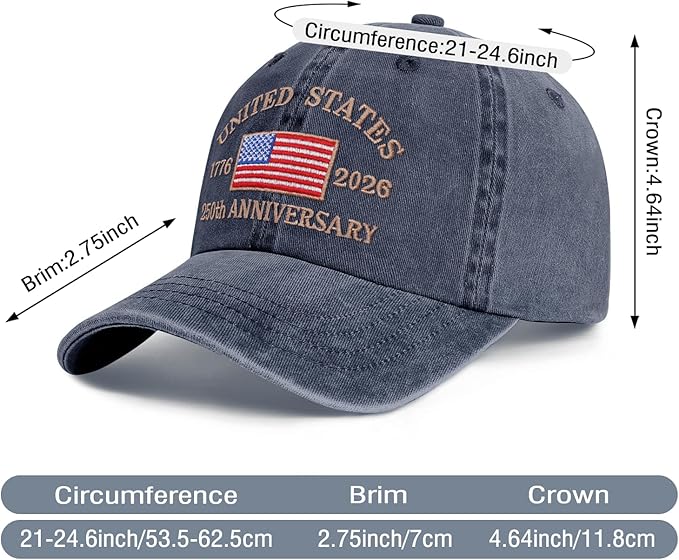 250 Anniversary USA Hat Baseball Cap for Men Women Embroidered