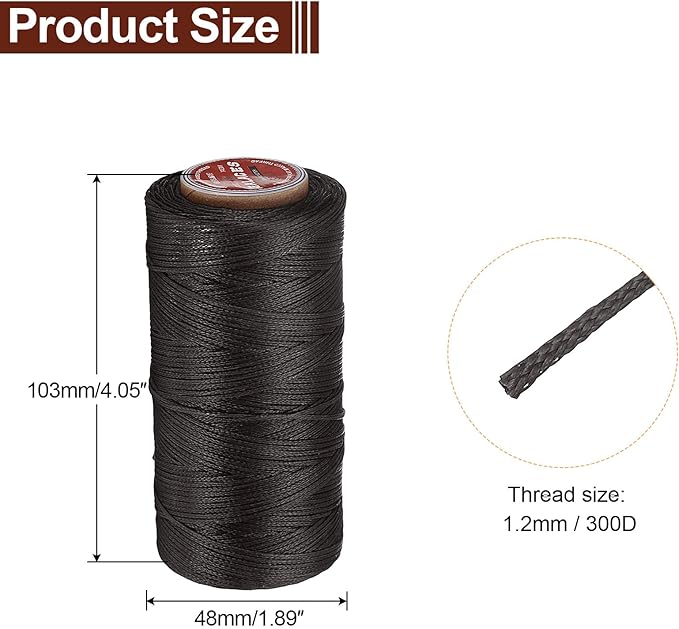 uxcell Flat Leather Sewing Waxed Thread, 140m / 153 Yards Polyester Wax String - Image 2