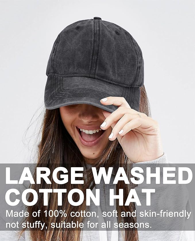 Oversize XXL Baseball Cap for Big Heads 23.6"-25.6", Extra Large Cotton Baseball Hat, Plus Size Unstructured Dad Hats