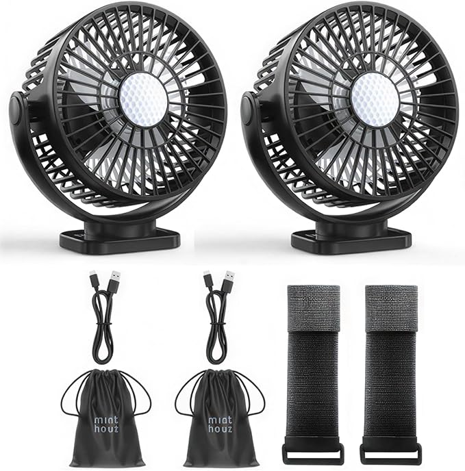 Minthouz Magnetic Golf Cart Fan, Rechargeable 12000mAh Fan, 3-Speed 360° Rotation, Timer Function, LED Lighting, Magnetic Base & Strap, Compatible with EZGO, Club Car, Yamaha Golf Carts