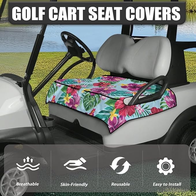 Golf Cart Seat Covers, Universal Golf Cart Seat Towel Blanket with 4 Front Pockets & Nonskid Bottom Fits for Club Car 2 Person Seats Golf Carts