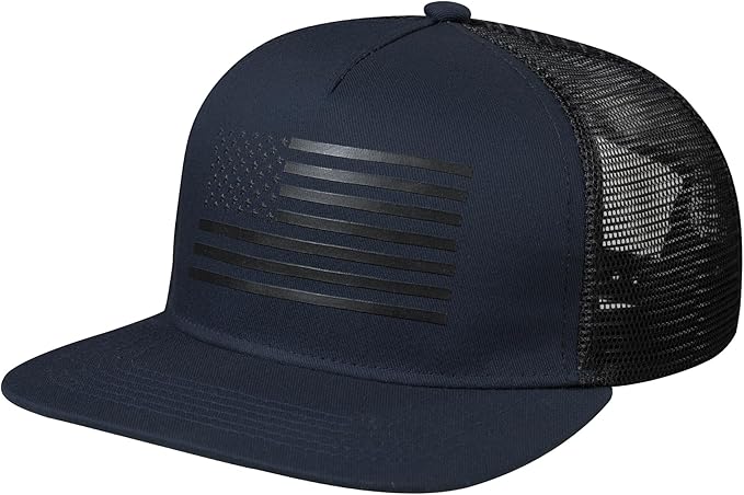 UALON Baseball Cap, Snapback Trucker Hat for Men & Women with American Flag and Adjustable, Breathable Mesh, Flat Bill Hats
