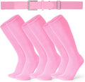 XZQTIVE 3 Pairs of Baseball Softball Socks and 1 Baseball Softball Belt Combo Set Knee-High Soccer Socks for Kids Youth Adult