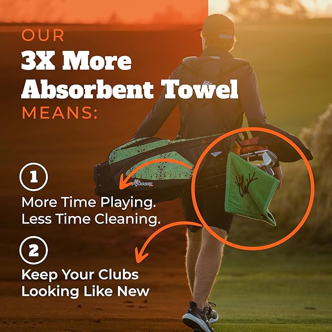 Frogger Amphibian Golf Towel with Dry and Wet Technology, Red - Golf Bag Accessory for Men and Women with Carabiner Clip