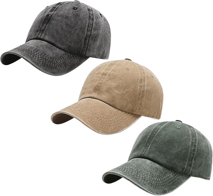 3 Pack Men Womens Baseball Cap Plain Retro Adjustable Baseball Cap Washed Cotton Dad Hats