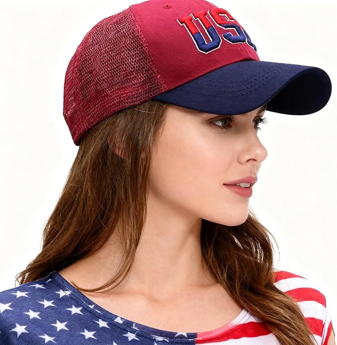 American Flag Patriotic Baseball Cap | Embroidered USA Flag 100% Cotton Adjustable Hat for Men & Women