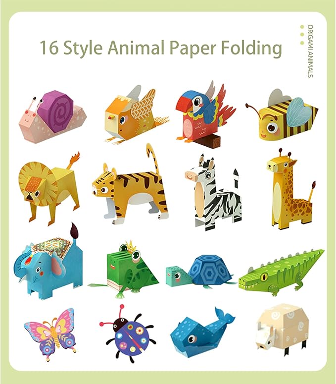 MIREONETRY Origami Kit for Kids Ages 6+, 16 Style 3D Animal Origami Paper Kit - Image 2