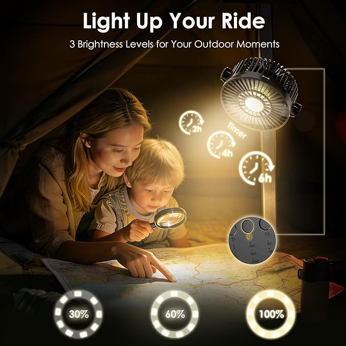 Minthouz Magnetic Golf Cart Fan, Rechargeable 12000mAh Fan, 3-Speed 360° Rotation, Timer Function, LED Lighting, Magnetic Base & Strap, Compatible with EZGO, Club Car, Yamaha Golf Carts