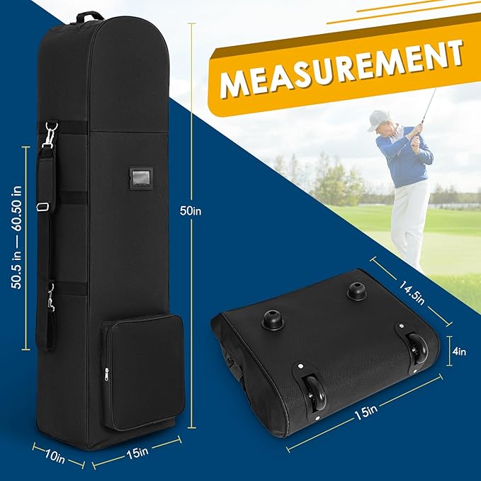 DAREKUKU Golf Travel Bags for Airlines with Adjustable Support Rod and Detachable Shoulder Straps, Hard case Top Soft Foldable Golf Club Travel Covers