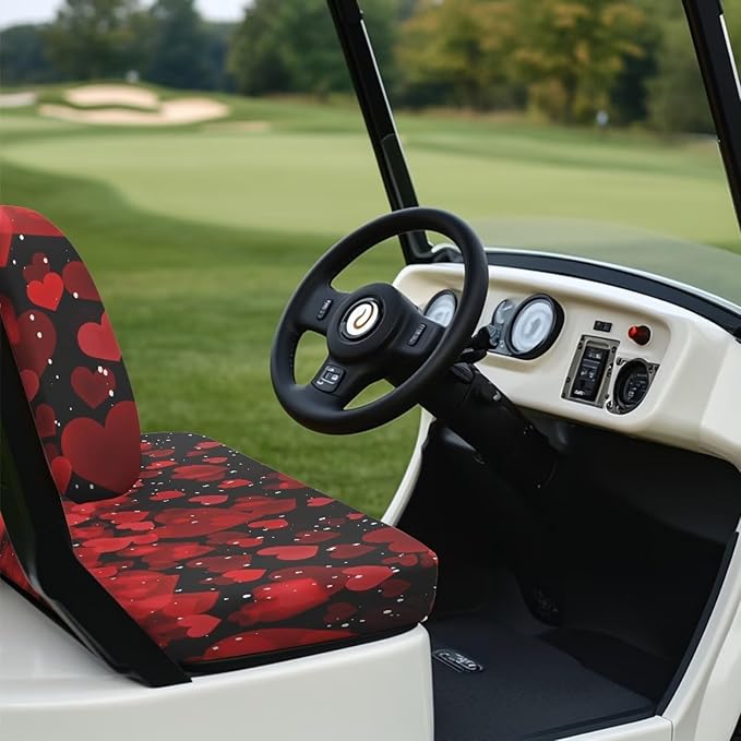 Yewatlles Retro Red Heart Glacier Cart Seat Covers for Club Car,Golf Carts Ordinary Front Seats,Breathable Washable Polyester Cloth Renew Your Golf Cart