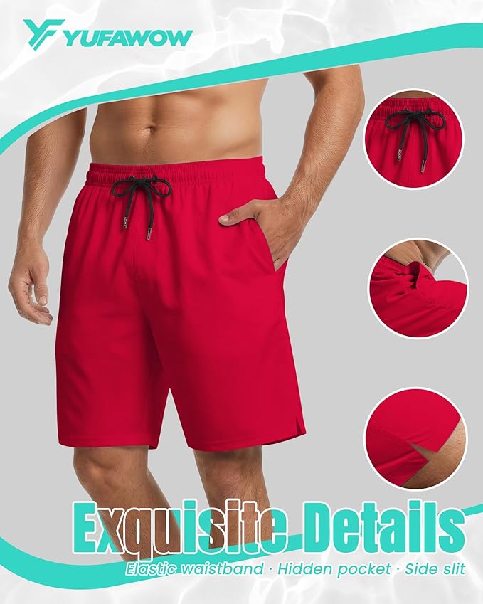 9 Inch Men Swim Trunks with Mesh Lining Quick Dry Breathable Pockets for Summer Beach Cruise Water Park Gym Running