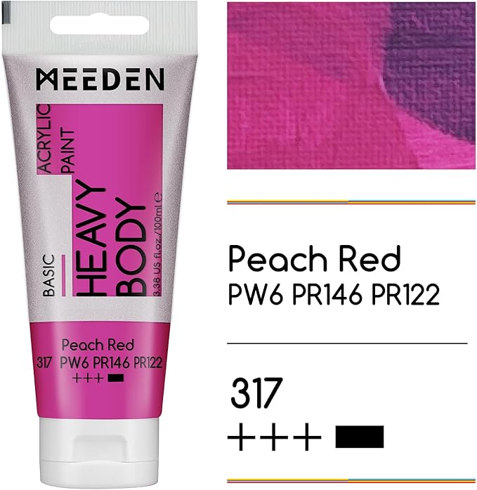 MEEDEN Acrylic Paint Peach Red: 100ml/3.38oz Heavy Body Acrylic Paint Tube - Image 2